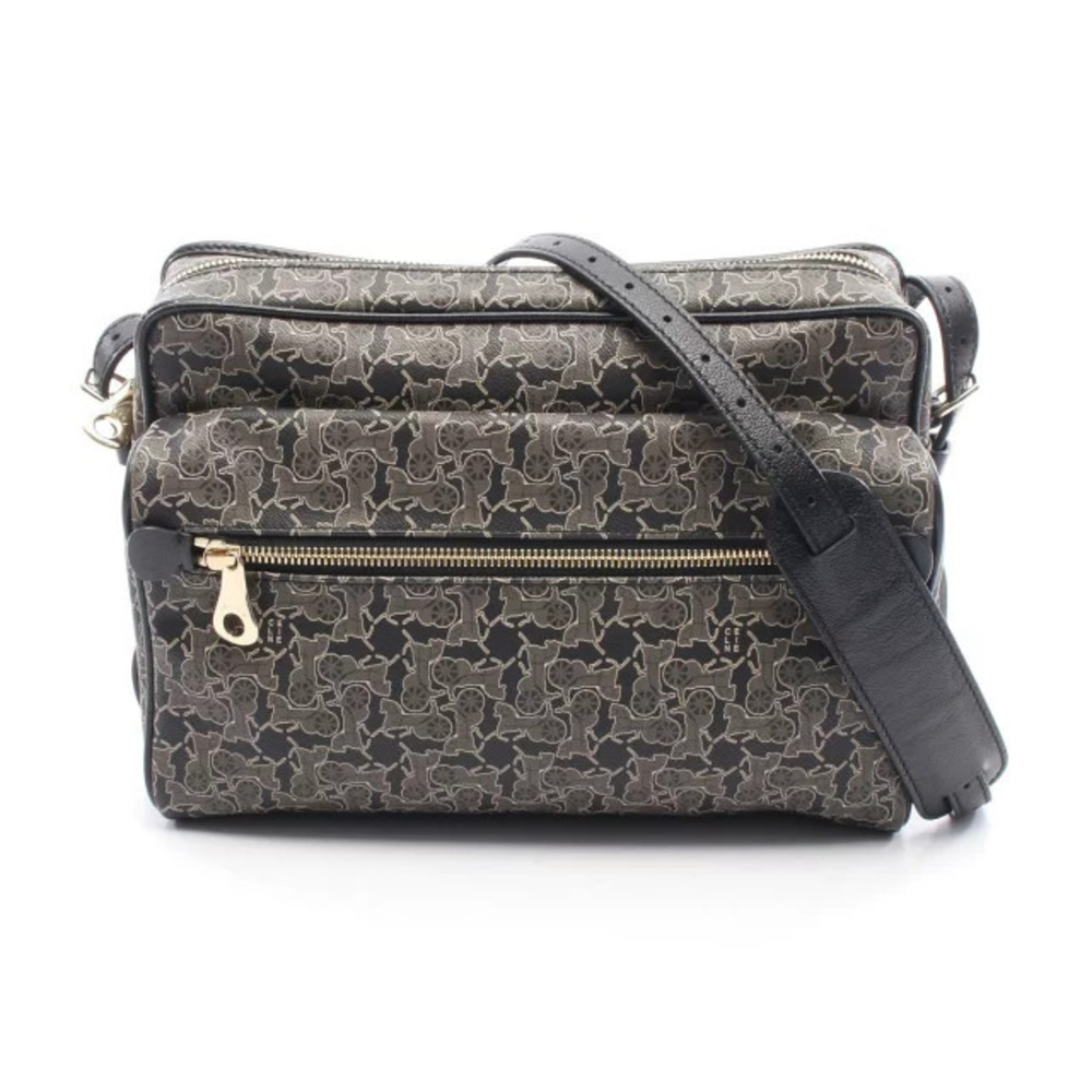 Celine Sulky Shoulder Bag Canvas Leather Black Brown